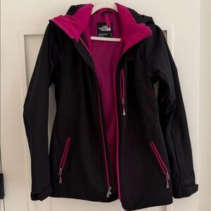 The North Face Women's Black Ski Jacket with Pink Accents and Thermal Insert S